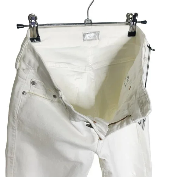 MOTHER Denim NWT White Looker Ankle Fray Raw Hem Jeans Little Miss Innocent 26 - Picture 14 of 16